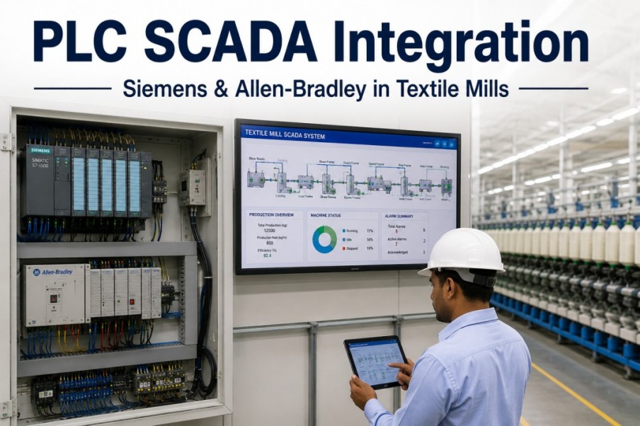 Engineer reviewing a PLC and SCADA integration panel